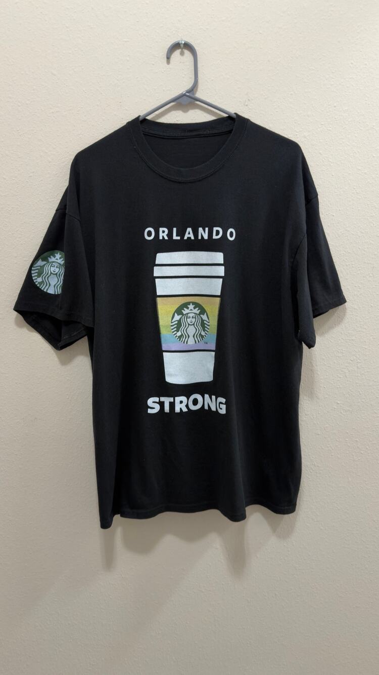 Starbucks "Orlando Strong" Pride Graphic T-Shirt Men's Size Large Black - Picture 1 of 4